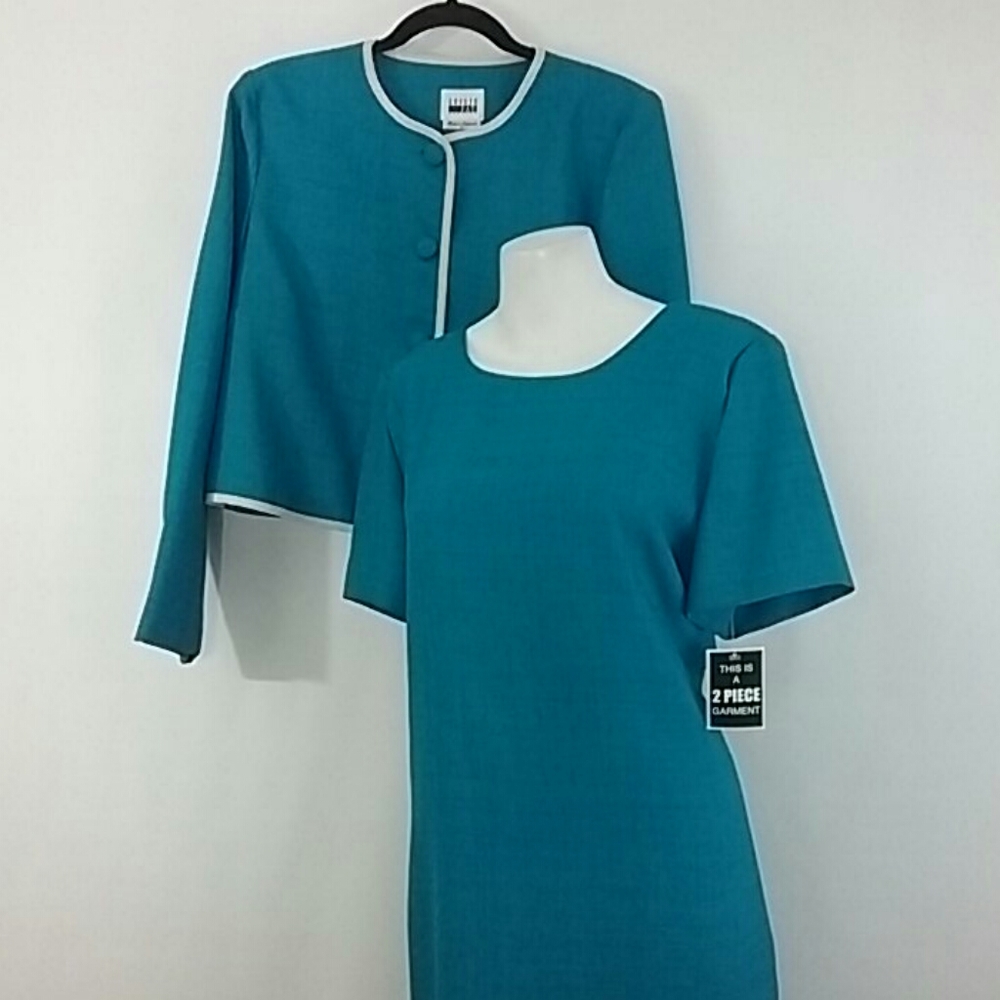 Leslie Fay Spring Dress and Jacket Teal Blue NWT